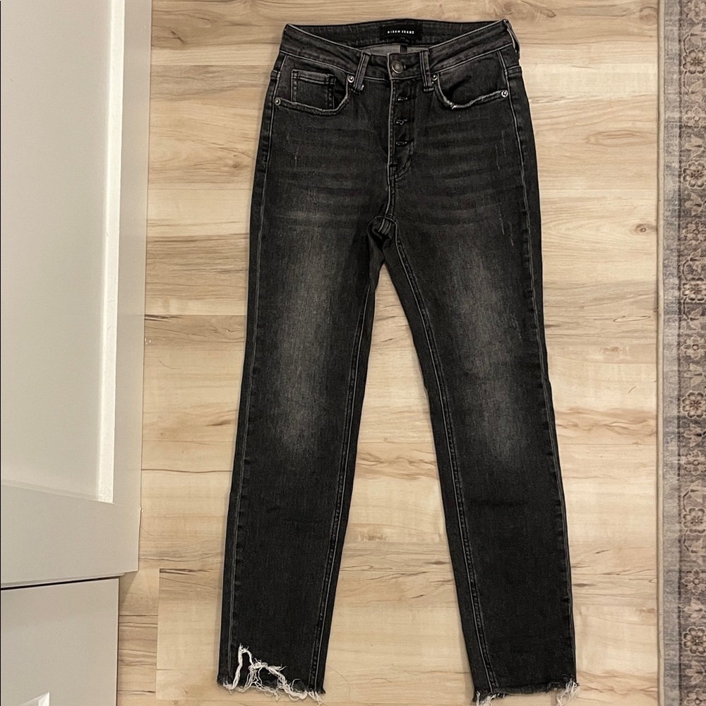Risen Women's Black Distressed ButtonFly Jeans Size 25